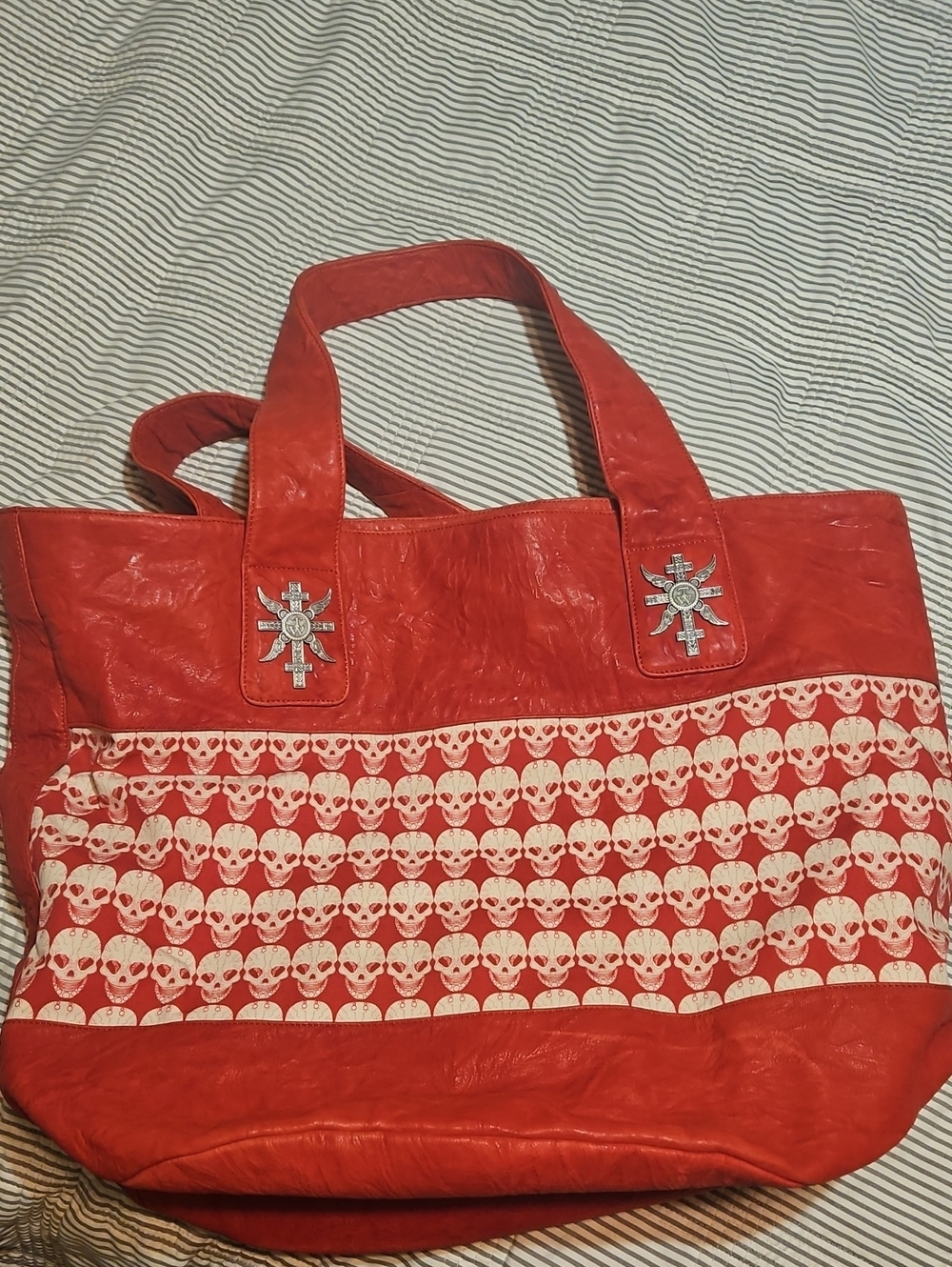 Red Skull-Print Tote Bag - Unbranded